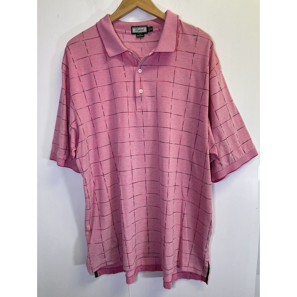 House Of Carrington Legend Men's XL Golf‎ Polo Shirt Pink Windowpane Mercerized
